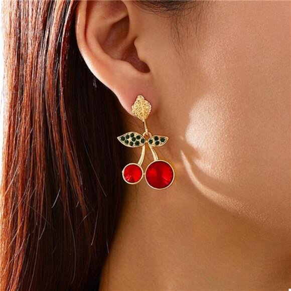 18K Gold-Plated Cherry Drop Earrings - Picture 1 of 4